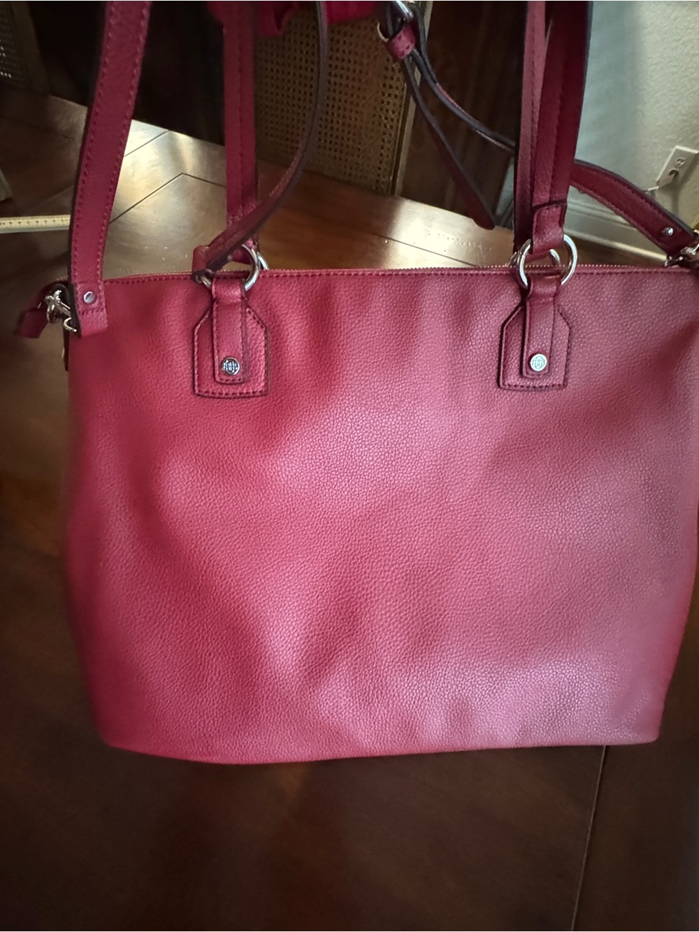 Dana Buchman Y2K Red Pebbled Tote Bag Large Zip Work Satchel Crossbody - Picture 4 of 11